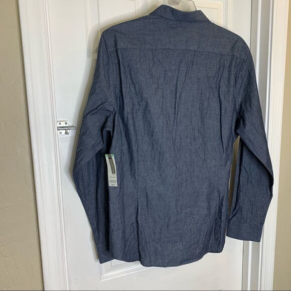 Structure Jacquard Shirt Chambray Blue Size Extra Large Slim Fit - Picture 4 of 10
